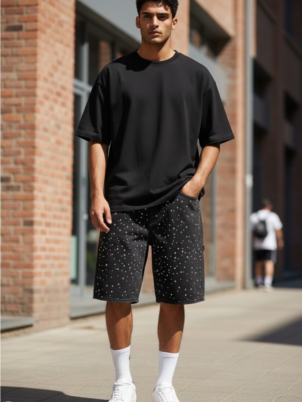 BoohooMAN Rhinestone Denim Shorts NWT Black Size 32 Y2K Skater Streetwear